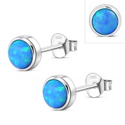 Synthetic Opal Round Sterling Silver Stud Earrings